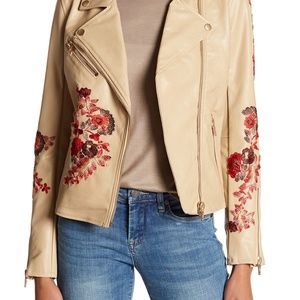Blank NYC Floral Embroidered Leather Jacket